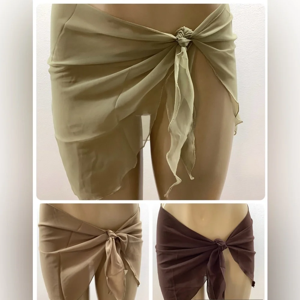 Zuliana Earth Tones Chic Sheer Sarong Wrap Skirt Bundle Of 3. New